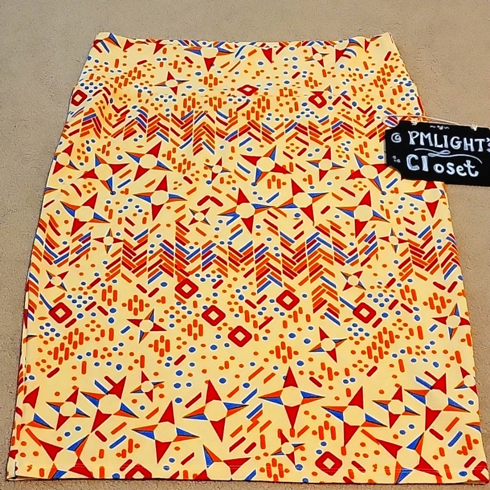 LuLaRoe Cassie Skirt 2XL Yellow Red Orange Blue Geometric